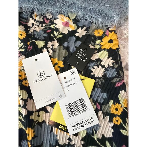 Volcom Girls Long Sleeve Knit Sweater & Flare Floral Pants Set Size 5 Dusty Blue - Picture 3 of 6